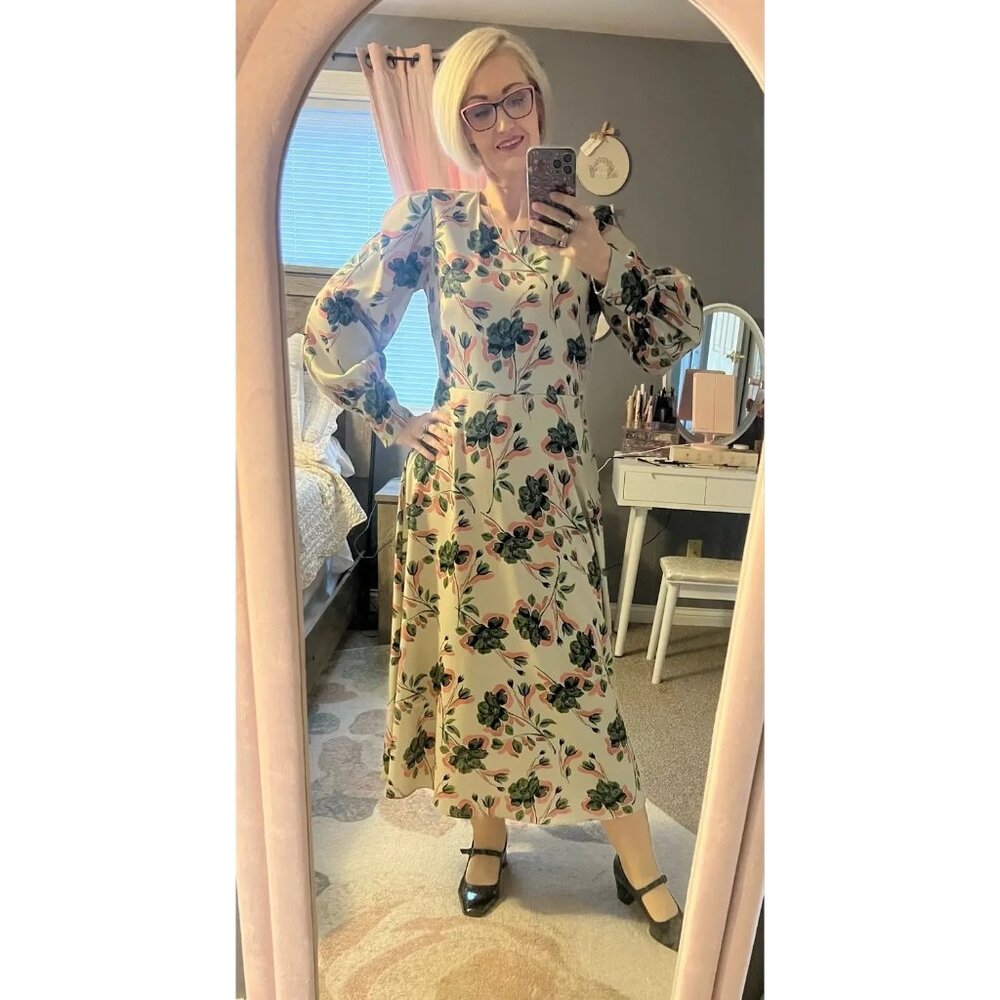 Alexia Admor Sophie Fern Floral Green Long Sleeve Midi Dress – Women’s Size 8
